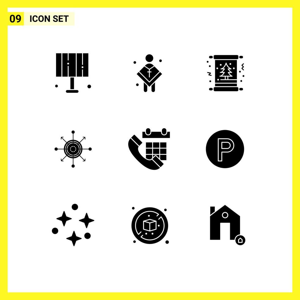 Solid Glyph Pack of 9 Universal Symbols of arrow board preacher focus tree Editable Vector Design Elements