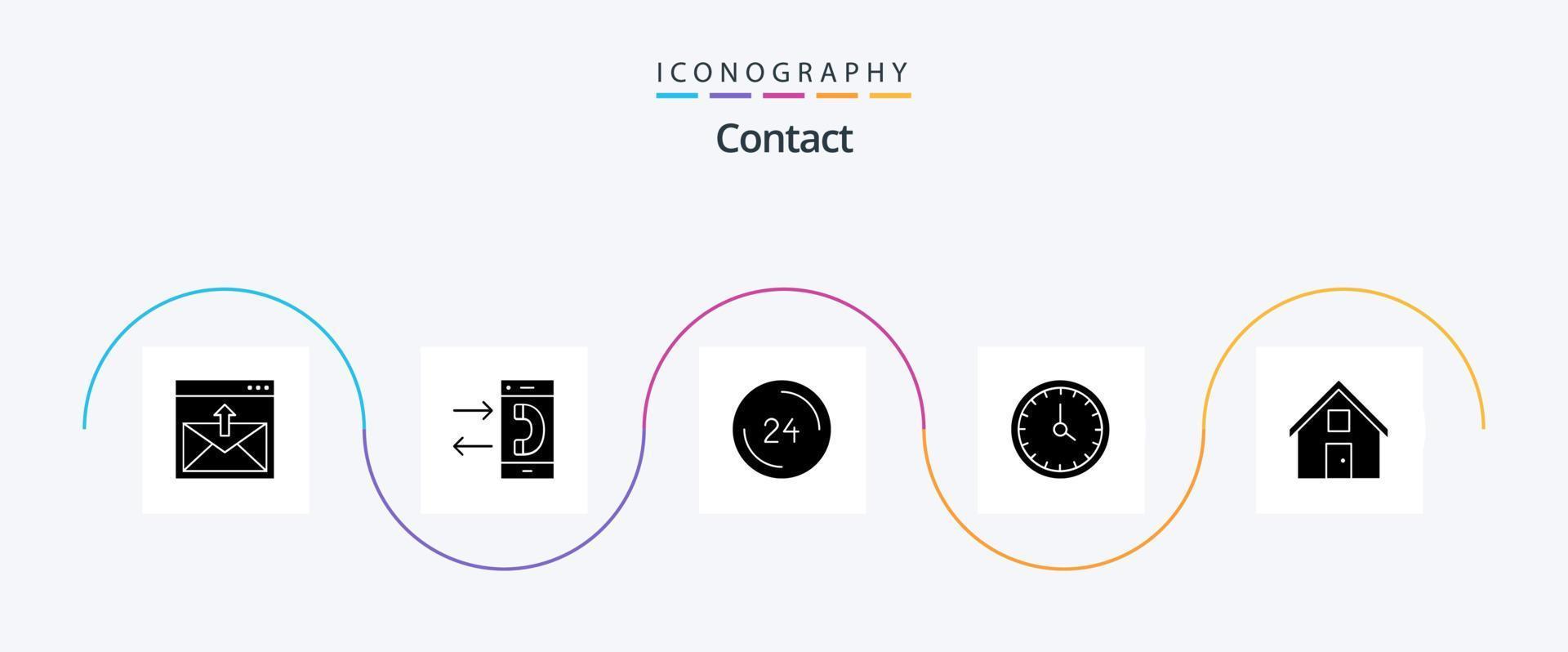 Contact Glyph 5 Icon Pack Including contact. call. conversation. contact us. clock vector