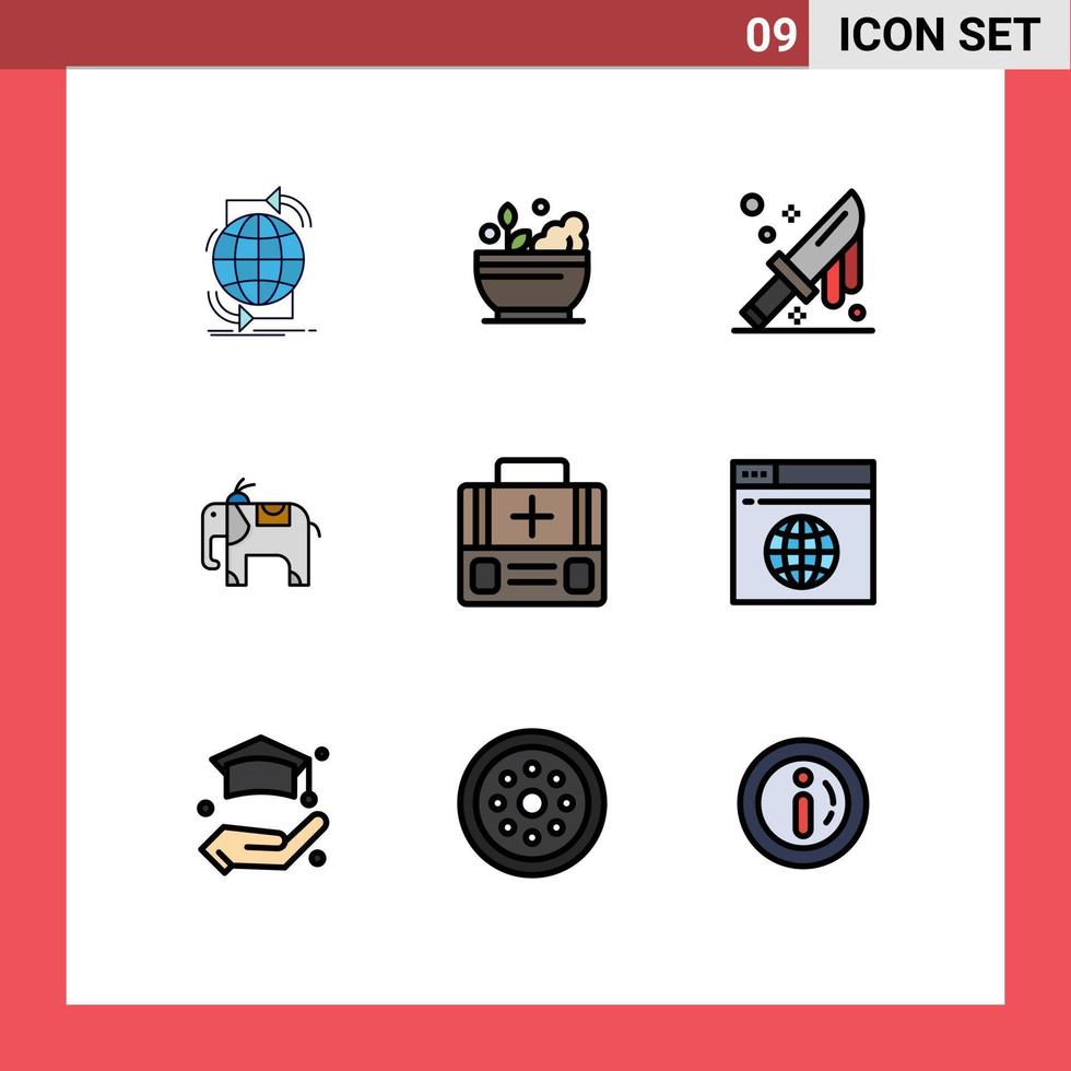 Set of 9 Modern UI Icons Symbols Signs for medical briefcase soup animal knife Editable Vector Design Elements