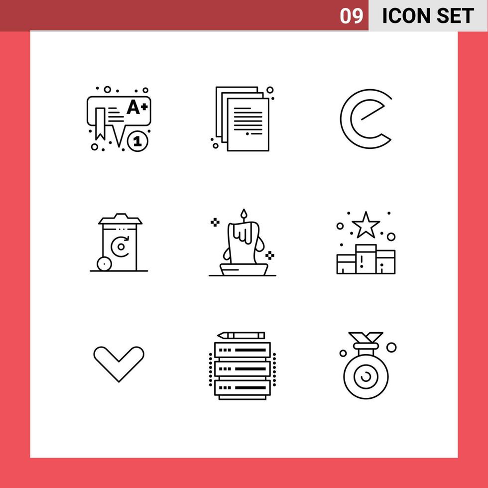 User Interface Pack of 9 Basic Outlines of candle recycilben energy coin energy bin Editable Vector Design Elements