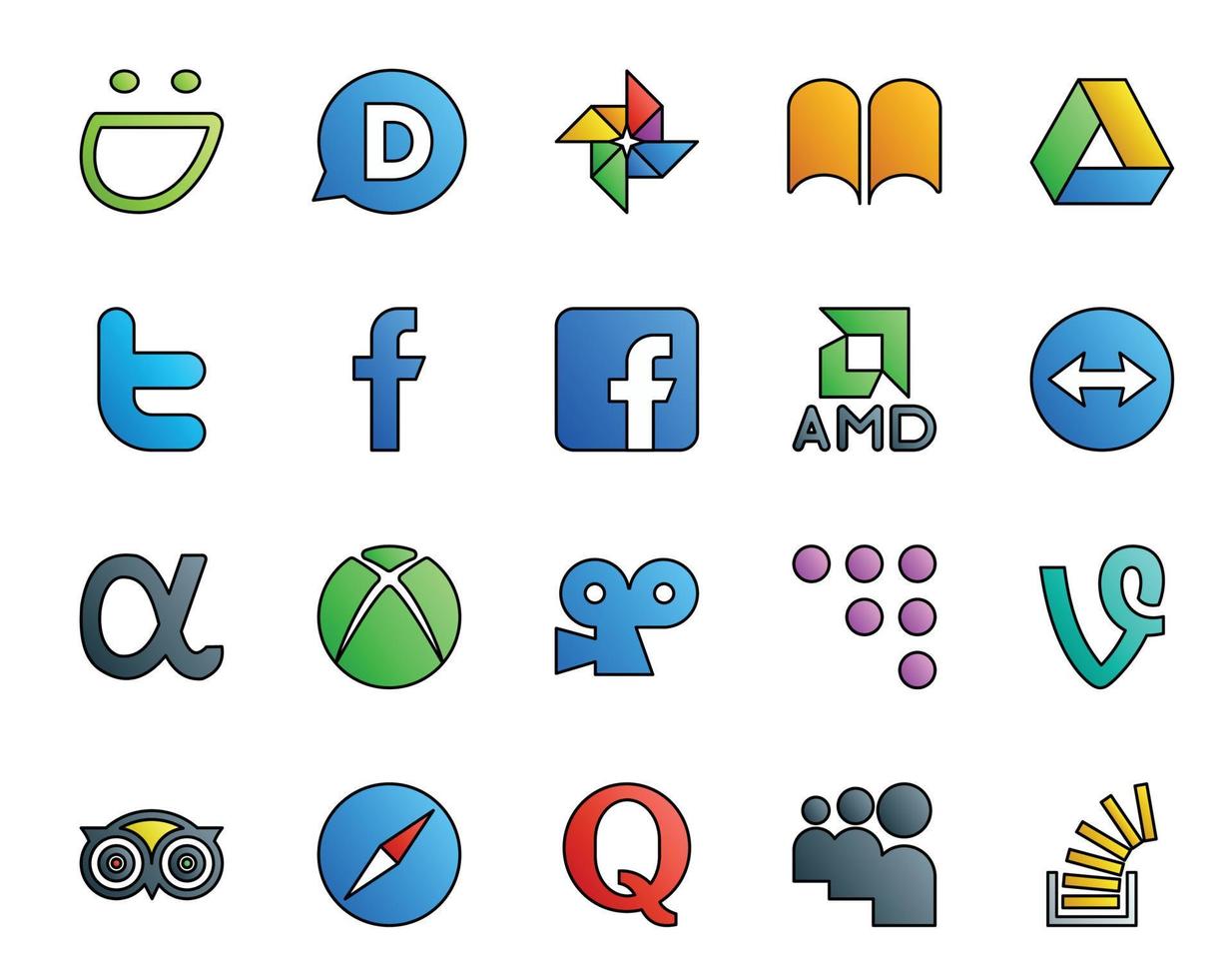 20 Social Media Icon Pack Including safari tripadvisor amd vine viddler vector