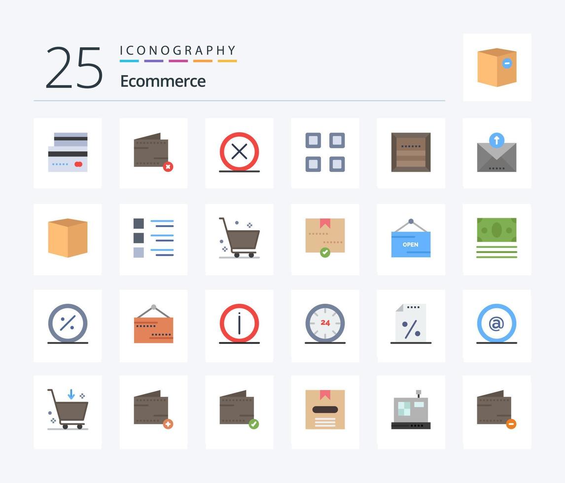 Ecommerce 25 Flat Color icon pack including page. grid. money. remove. delete vector