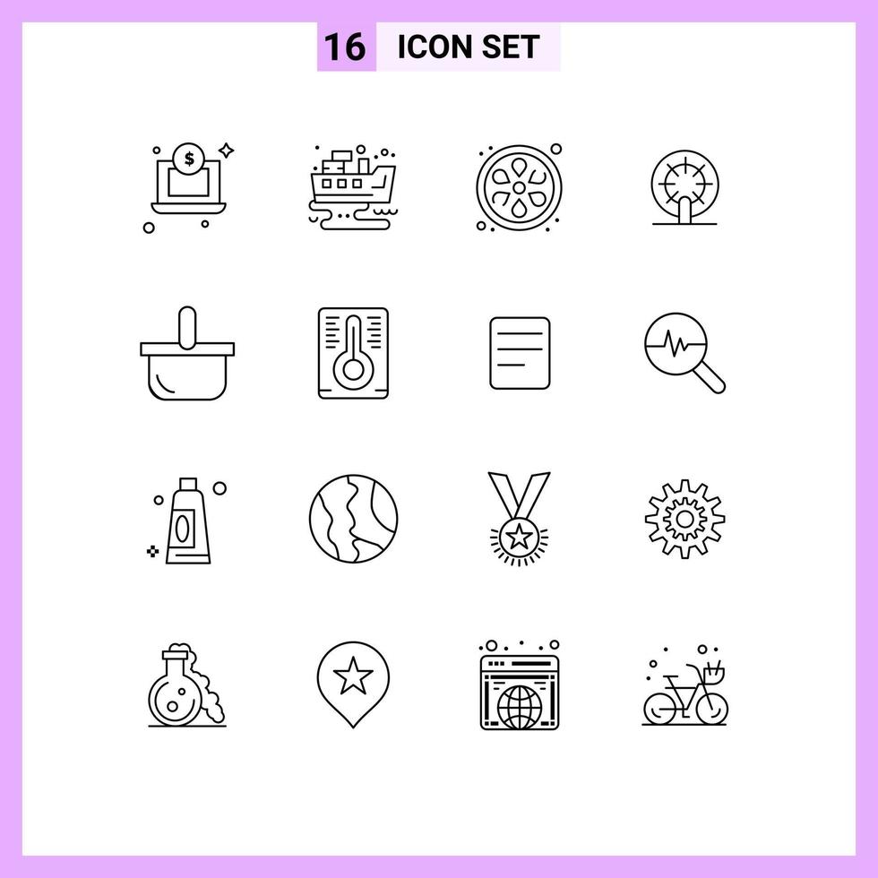 16 Universal Outline Signs Symbols of picnic food sauna basket ship Editable Vector Design Elements