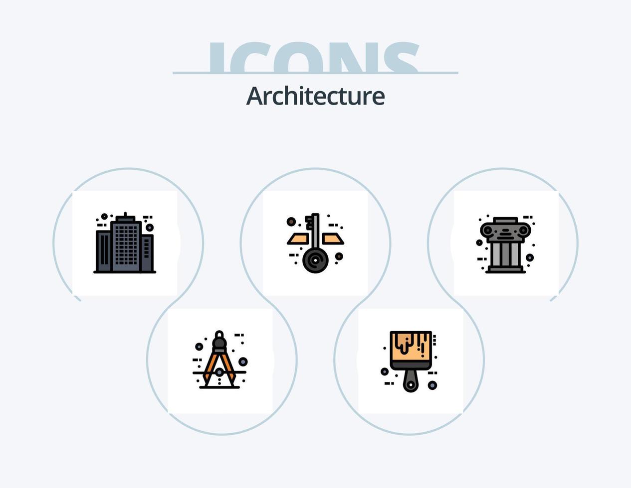 Architecture Line Filled Icon Pack 5 Icon Design. house. construction. roller brush. blueprint. sketch vector