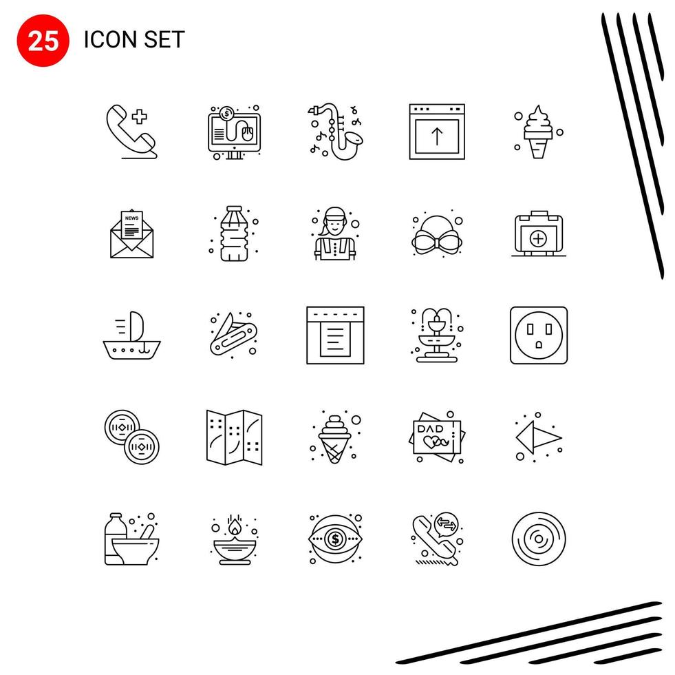 Line Pack of 25 Universal Symbols of food beach instrument website browser Editable Vector Design Elements