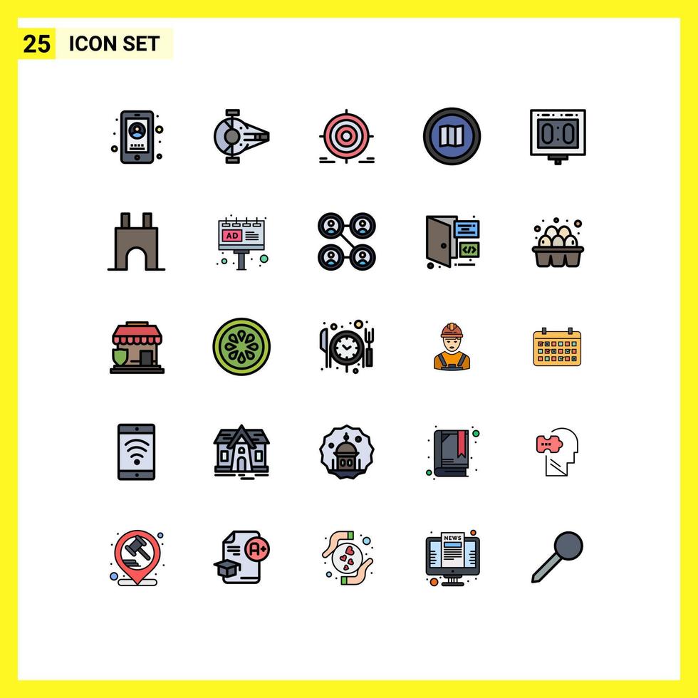Group of 25 Filled line Flat Colors Signs and Symbols for mapquest google spacecraft find goal Editable Vector Design Elements