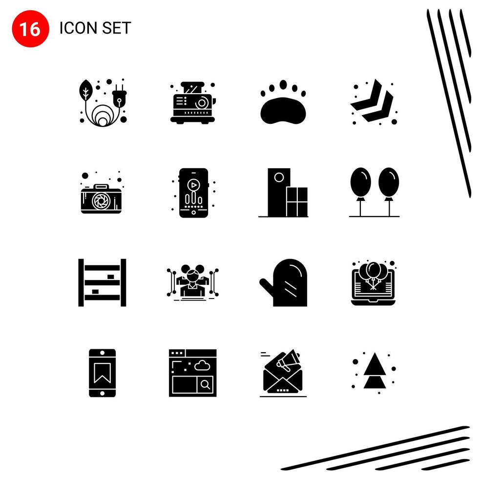 Universal Icon Symbols Group of 16 Modern Solid Glyphs of photography photo education down right arrow Editable Vector Design Elements
