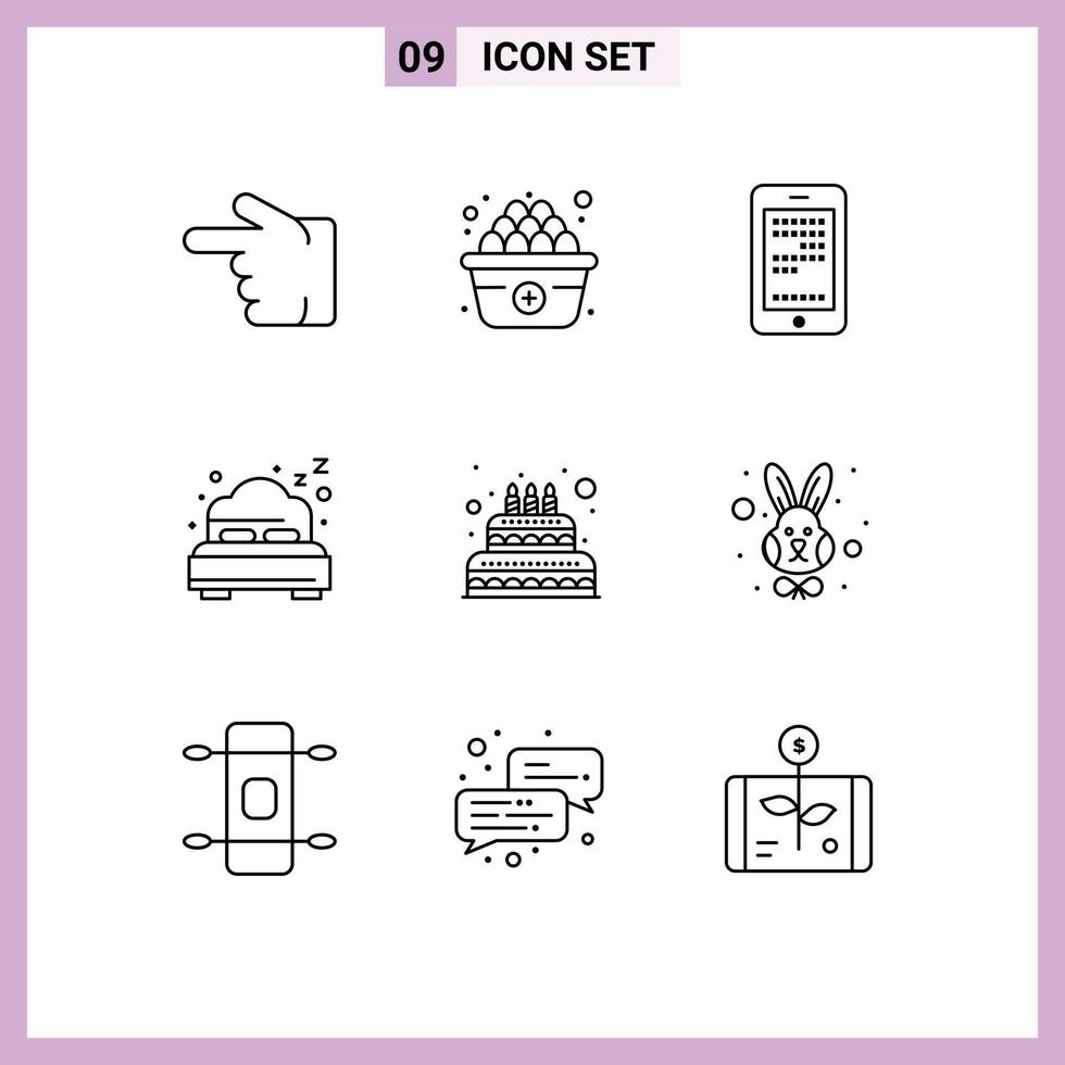 9 Outline concept for Websites Mobile and Apps candle love education cake beach Editable Vector Design Elements