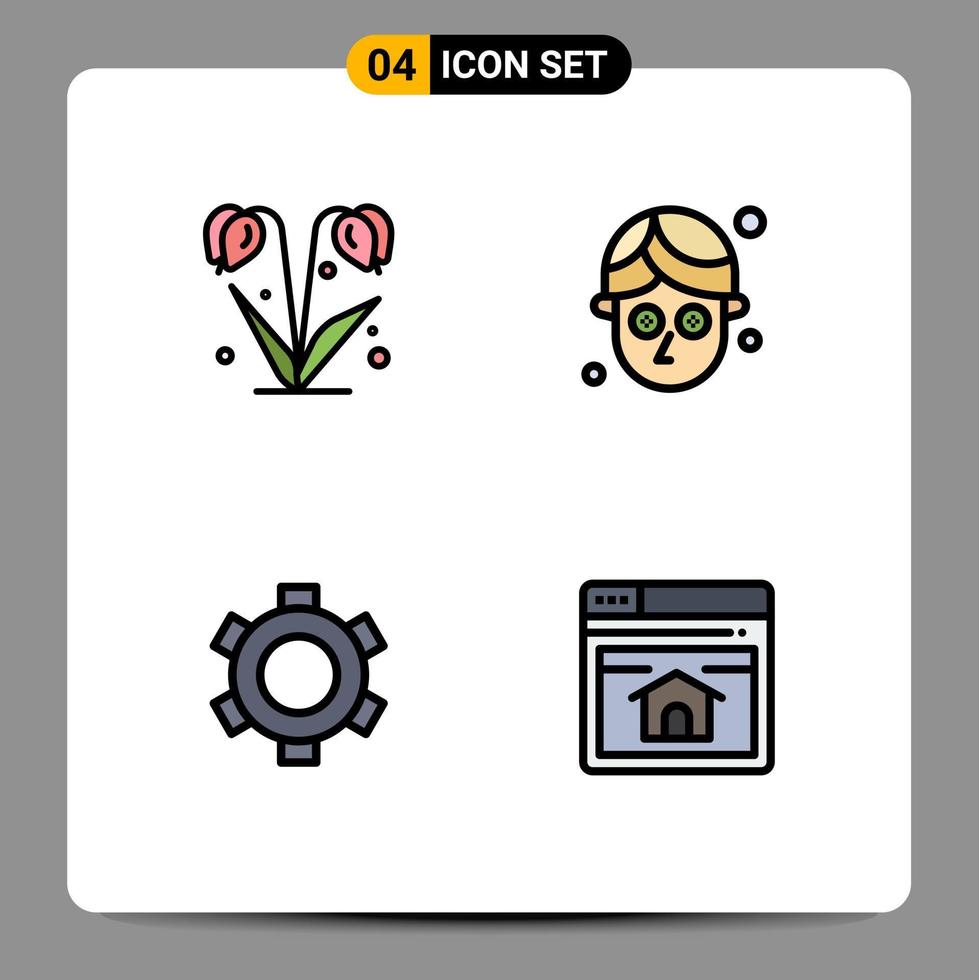 4 Universal Filledline Flat Colors Set for Web and Mobile Applications flower setting spring mask seo Editable Vector Design Elements