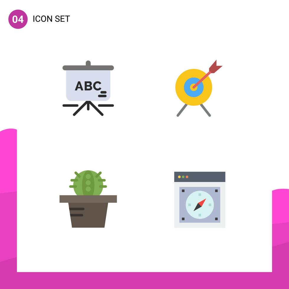 4 Thematic Vector Flat Icons and Editable Symbols of bag compass target cactus safari Editable Vector Design Elements