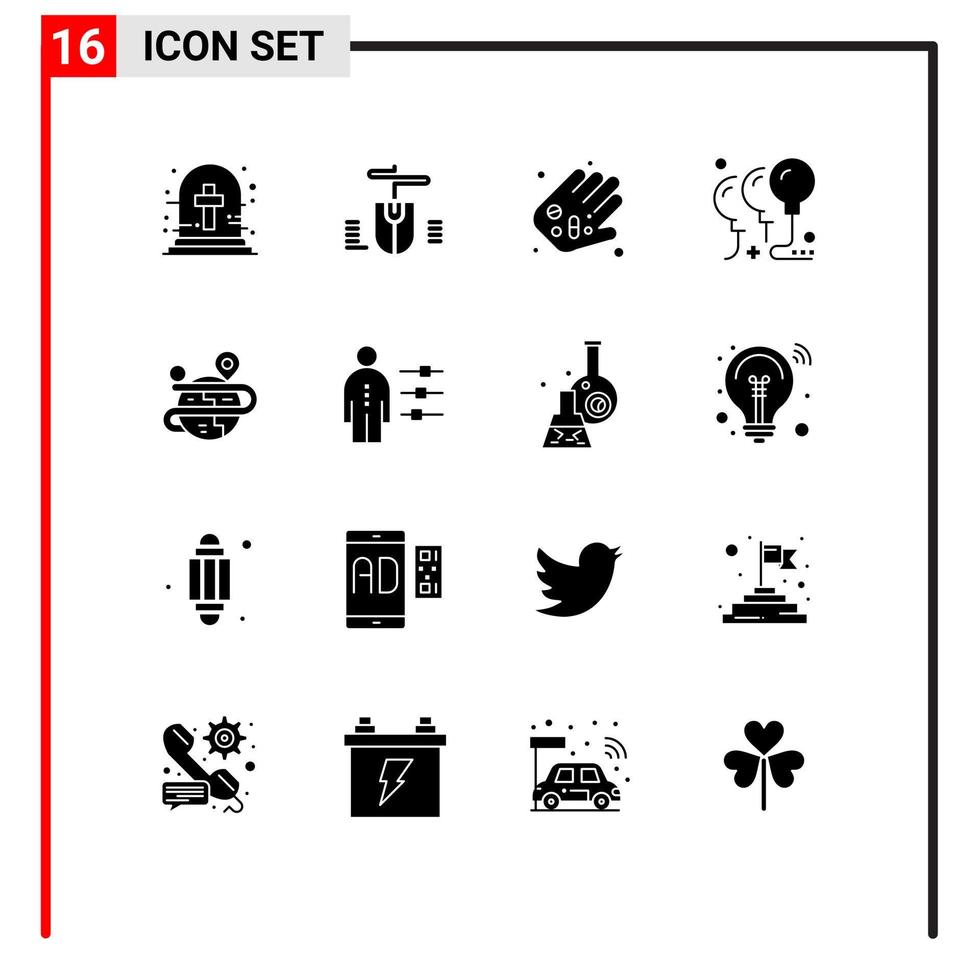 Pictogram Set of 16 Simple Solid Glyphs of globe creative medicine party birthday Editable Vector Design Elements