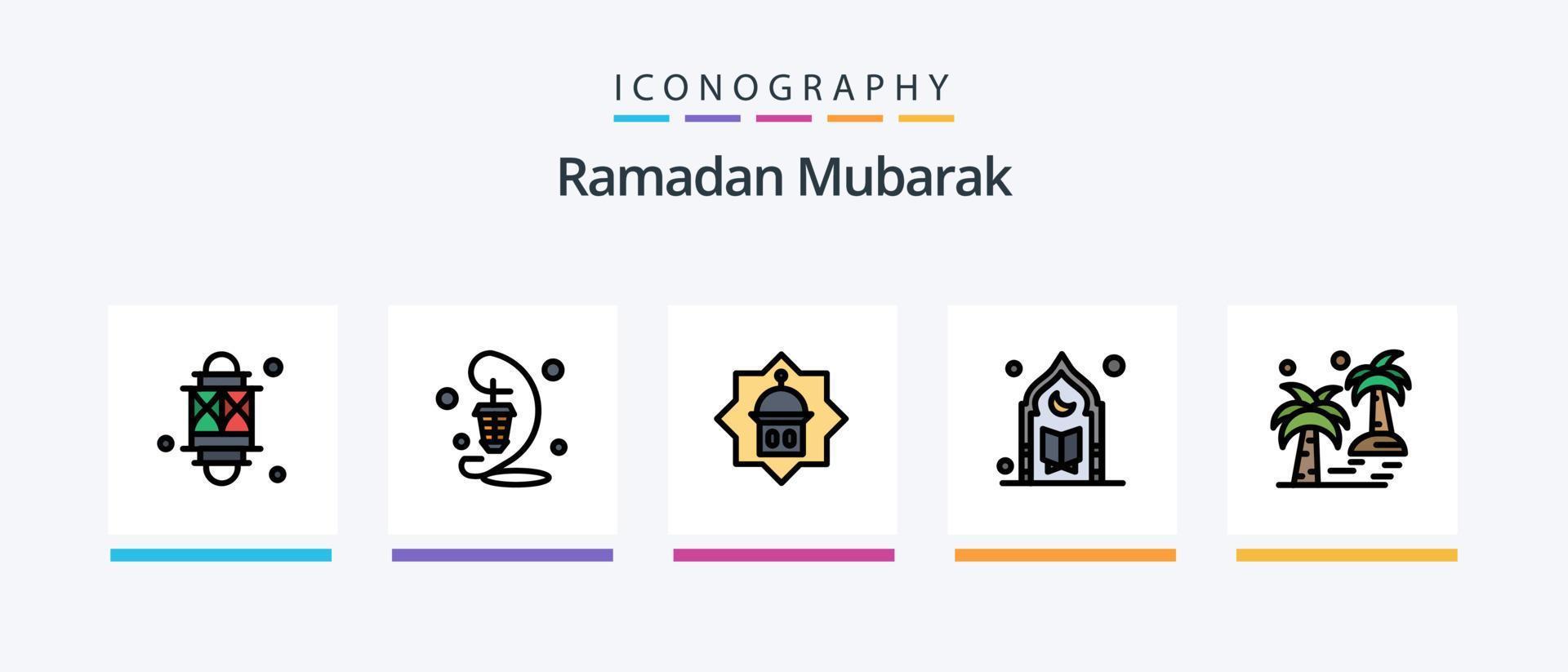 Ramadán línea lleno 5 5 icono paquete incluso rápido. fecha. oración. plato. instrumento. creativo íconos diseño vector