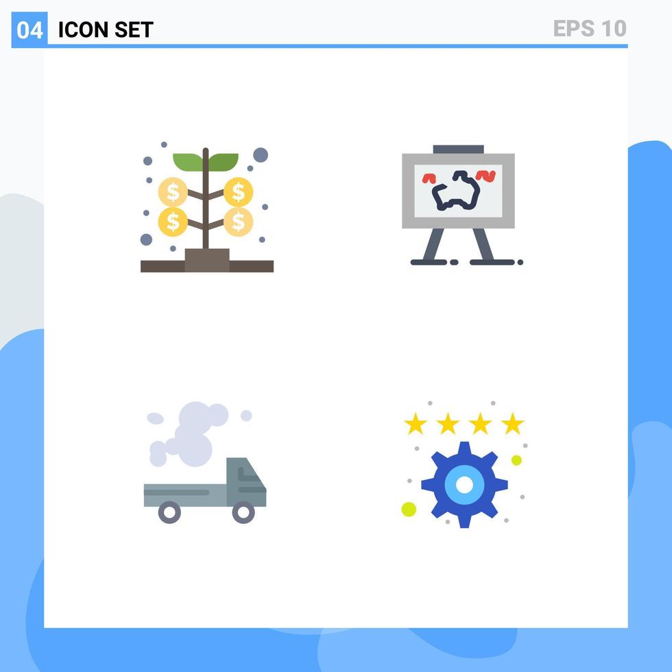 Modern Set of 4 Flat Icons and symbols such as fund automobile money hang emission Editable Vector Design Elements