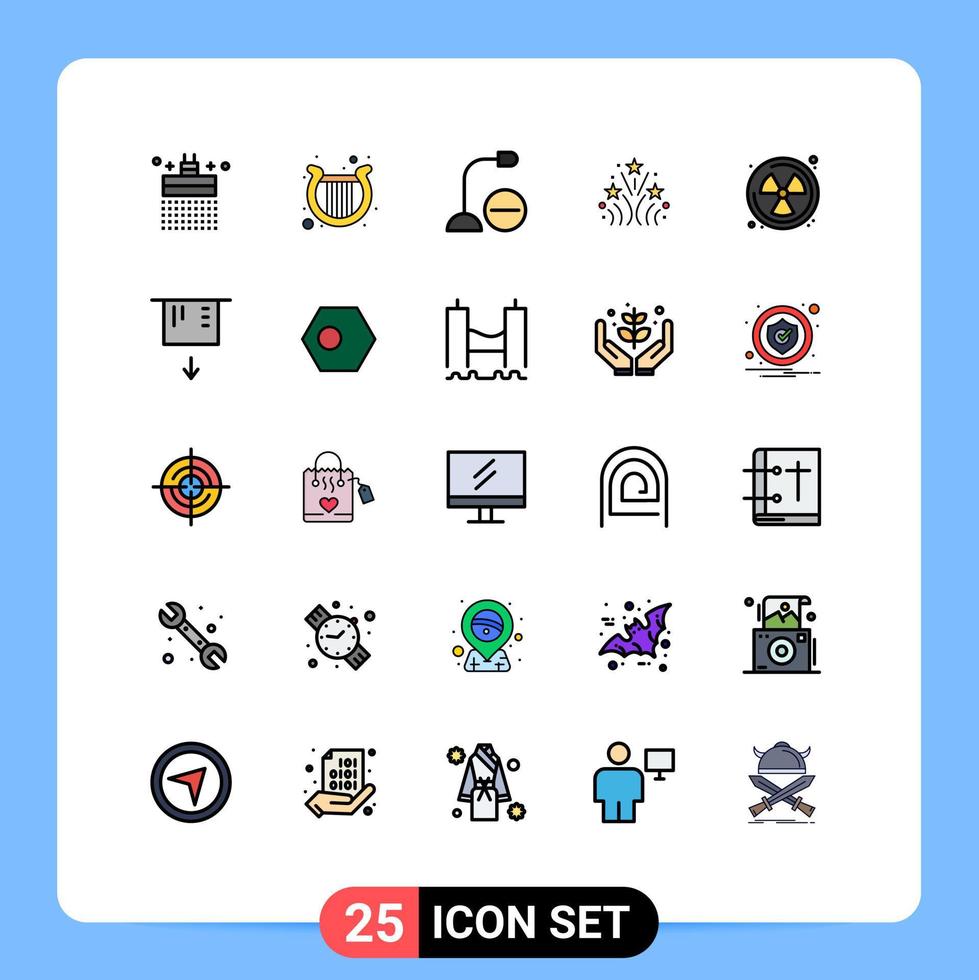 Pictogram Set of 25 Simple Filled line Flat Colors of nuclear love computers firework microphone Editable Vector Design Elements