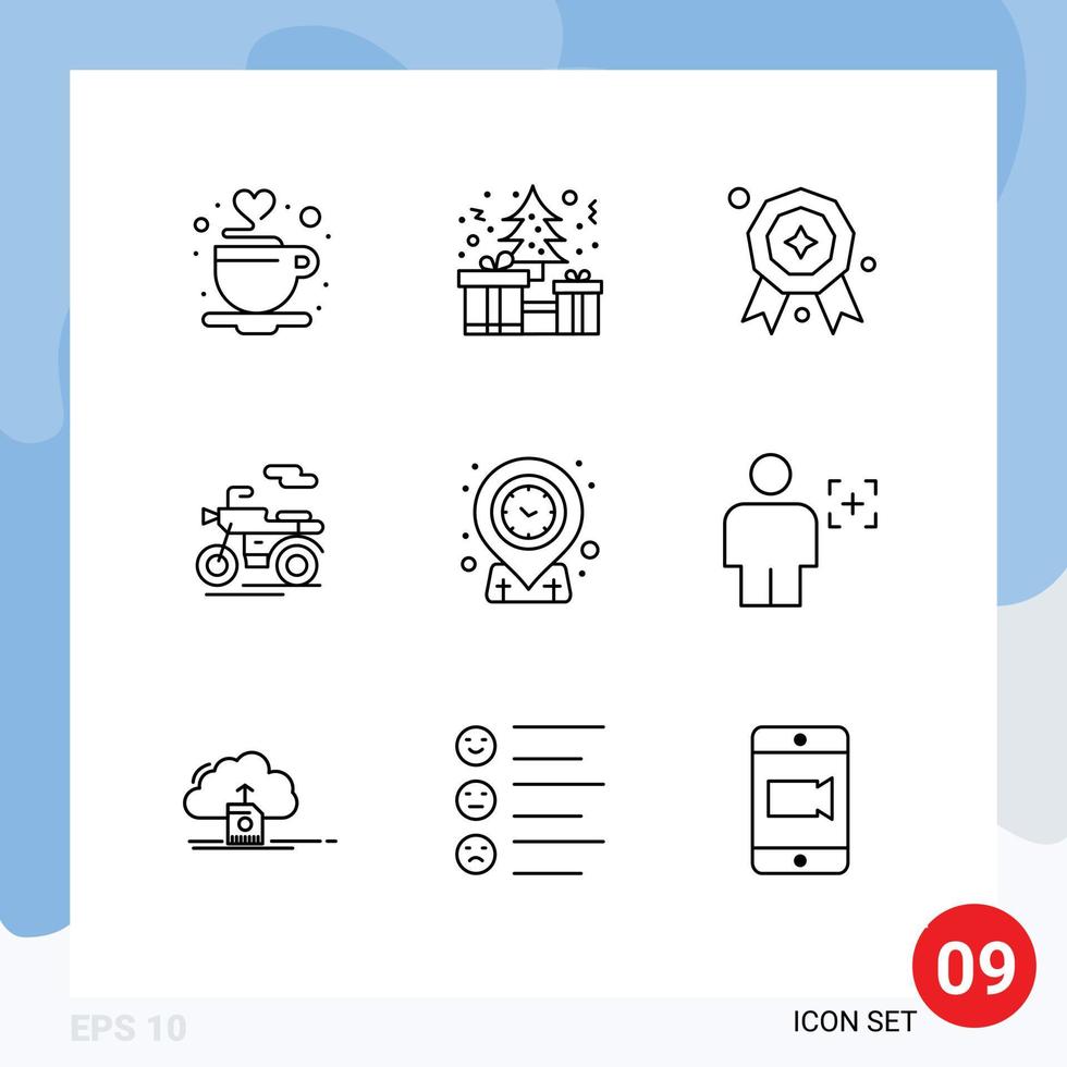 Outline Pack of 9 Universal Symbols of time location award geo scooter Editable Vector Design Elements