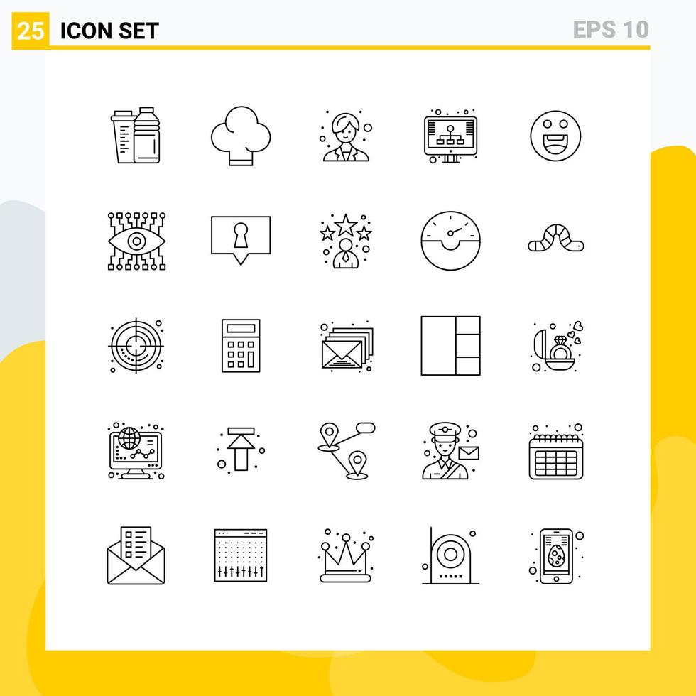 Universal Icon Symbols Group of 25 Modern Lines of motivation emojis doctor storage hosting Editable Vector Design Elements
