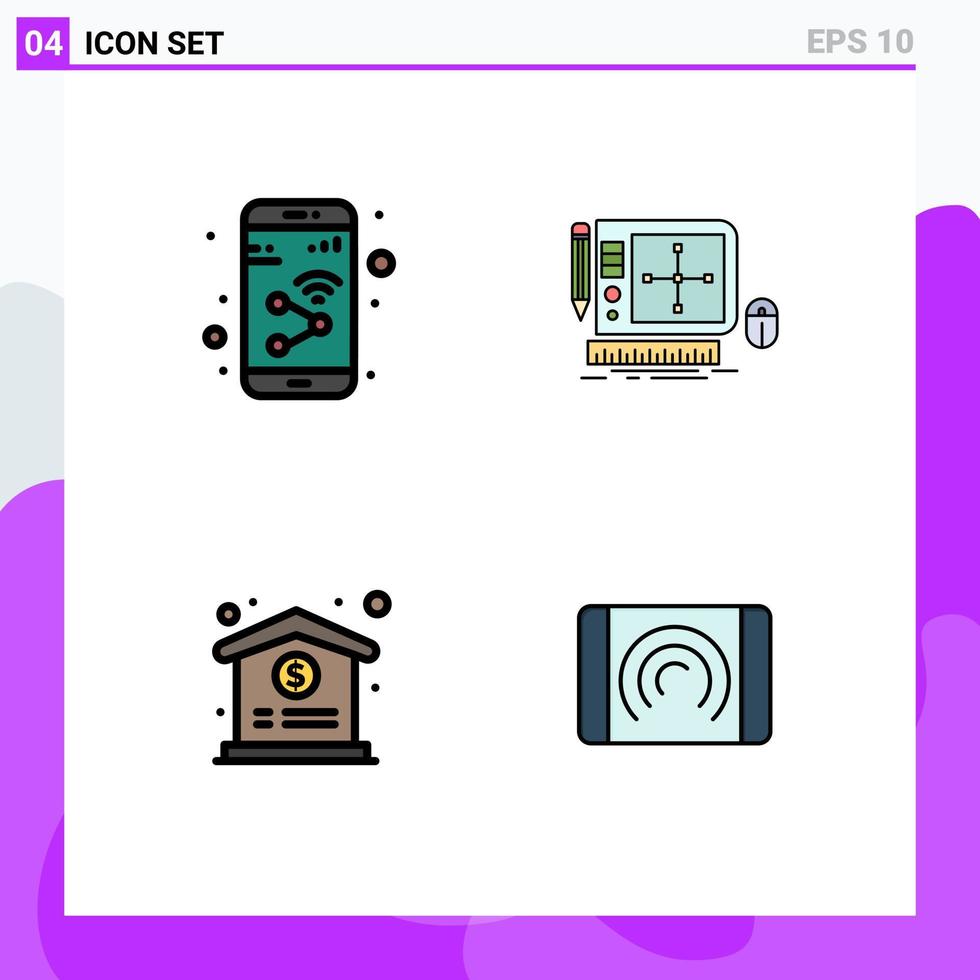 Set of 4 Modern UI Icons Symbols Signs for app web designing smartphone graphic dollar Editable Vector Design Elements