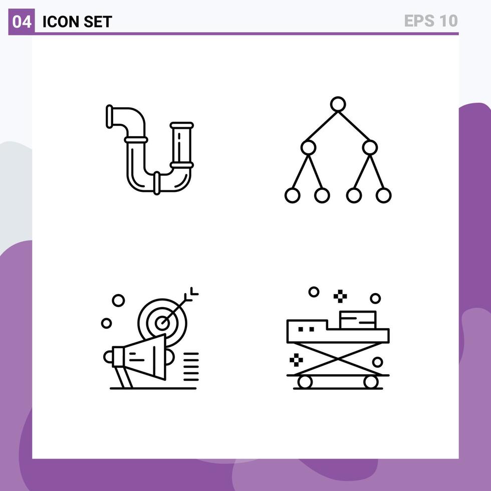 Mobile Interface Line Set of 4 Pictograms of pipe megaphone tools social target Editable Vector Design Elements