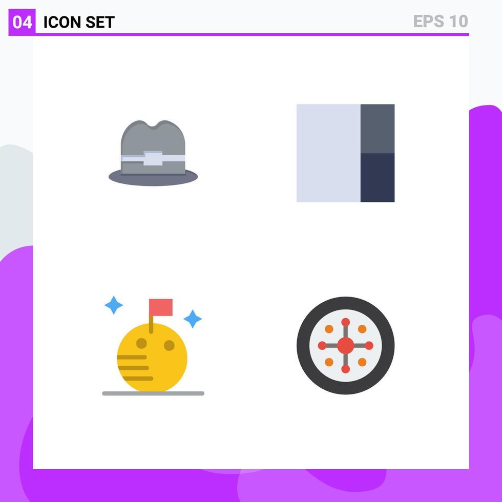 User Interface Pack of 4 Basic Flat Icons of hat festival grid moon shield Editable Vector Design Elements