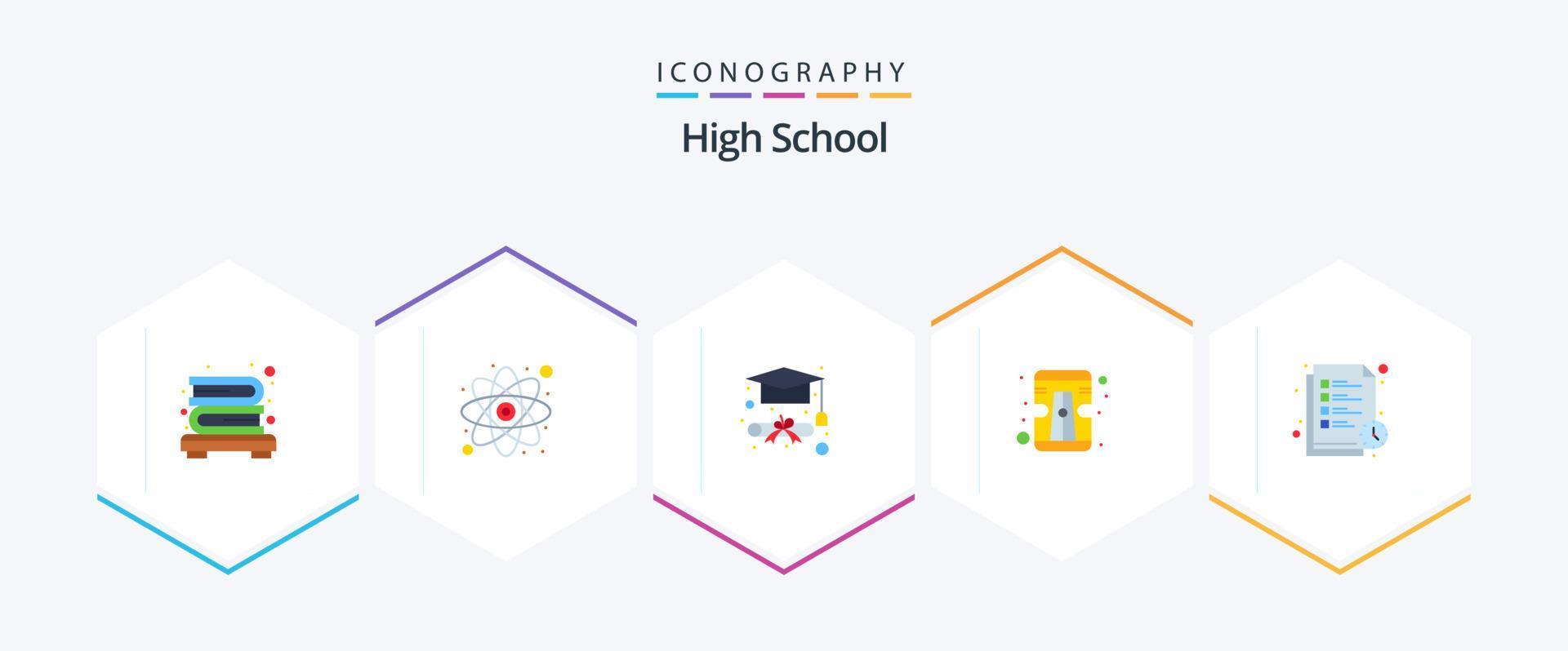 High School 25 Flat icon pack including . study timetable. graduation. study time. tool vector