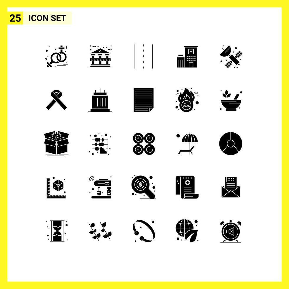 Group of 25 Solid Glyphs Signs and Symbols for satellite space lines medical building Editable Vector Design Elements