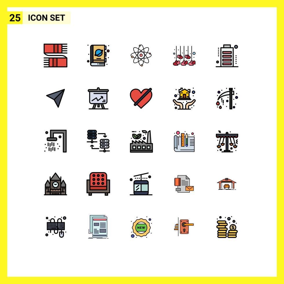 Modern Set of 25 Filled line Flat Colors and symbols such as battery love space heart lab Editable Vector Design Elements