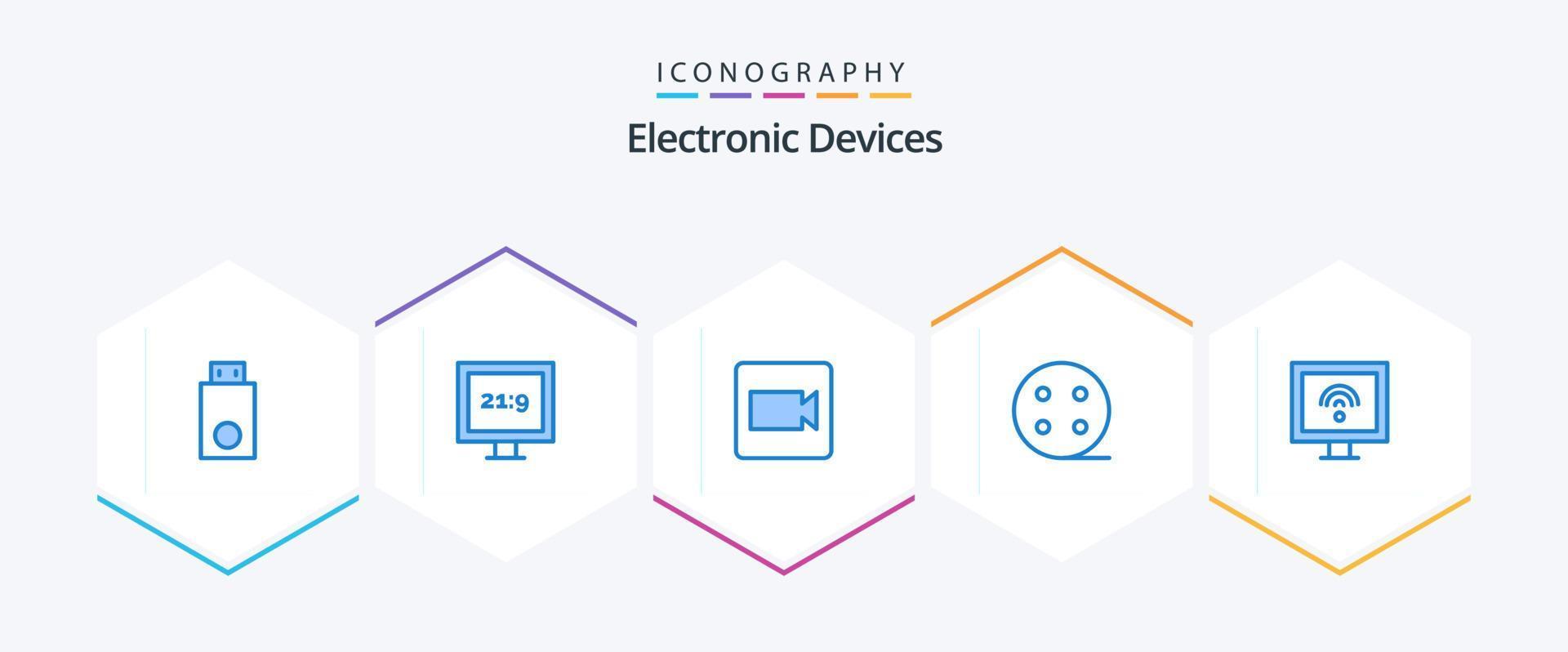 Devices 25 Blue icon pack including tv. internet. camera. entertainment. charge vector