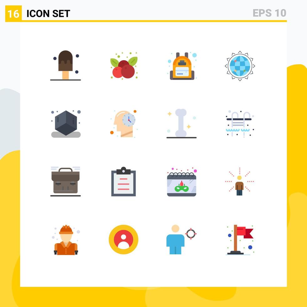 Pack of 16 creative Flat Colors of human printing travel cube business Editable Pack of Creative Vector Design Elements