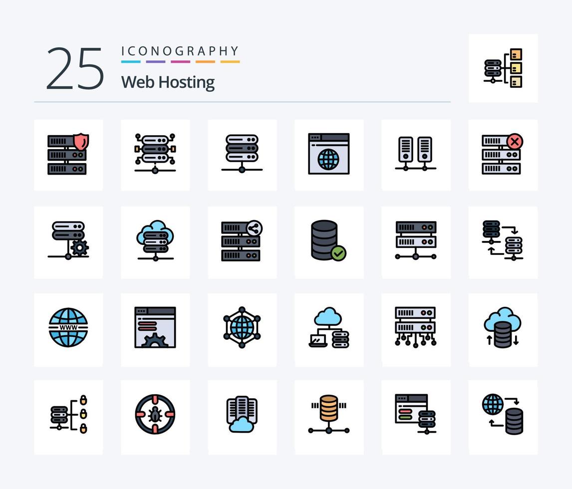 Web Hosting 25 Line Filled icon pack including database. delete. network. database. data vector