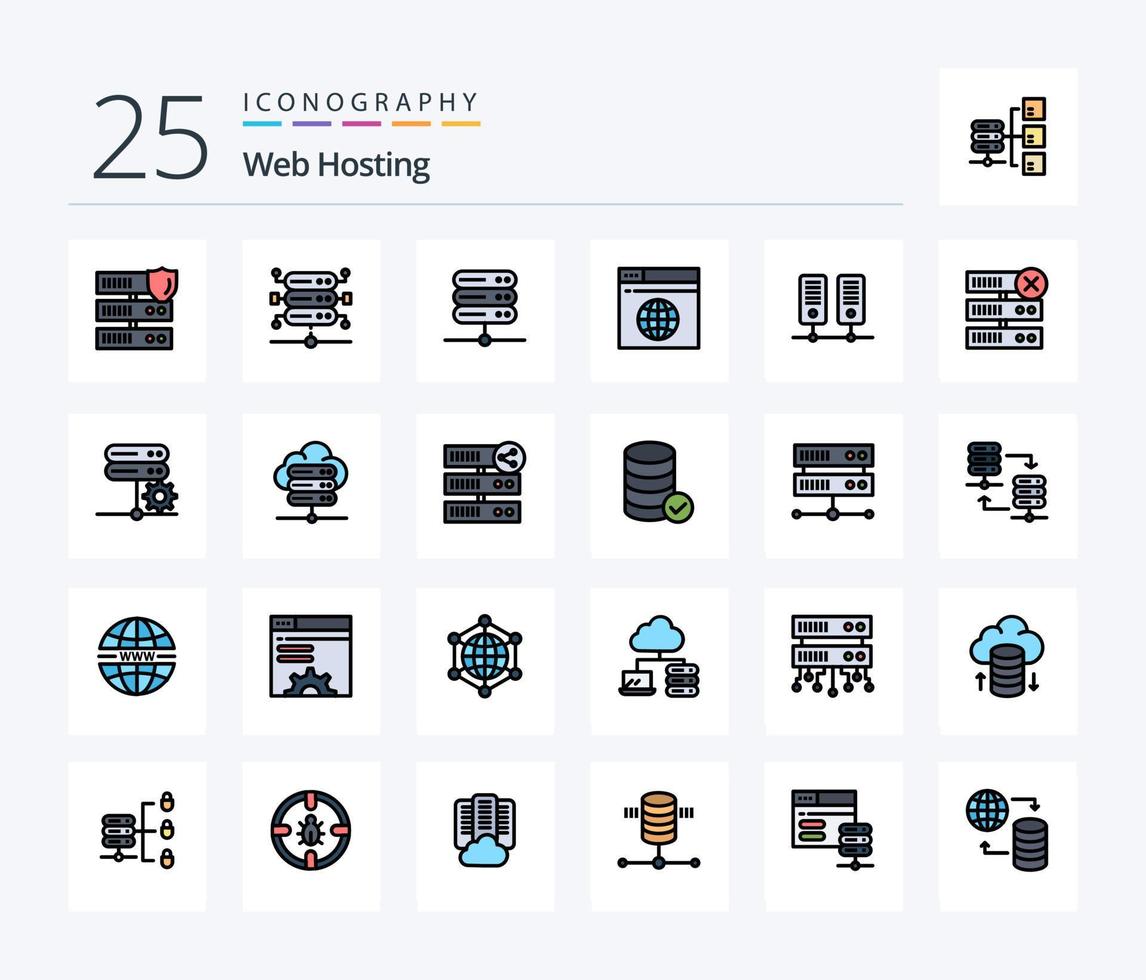 web hospedaje 25 línea lleno icono paquete incluso base de datos. borrar. red. base de datos. datos vector