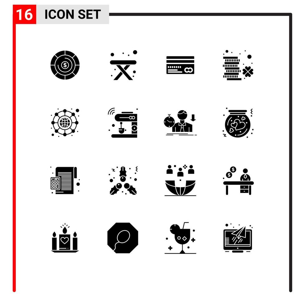 Set of 16 Commercial Solid Glyphs pack for hierarchy patrick credit card money ireland Editable Vector Design Elements