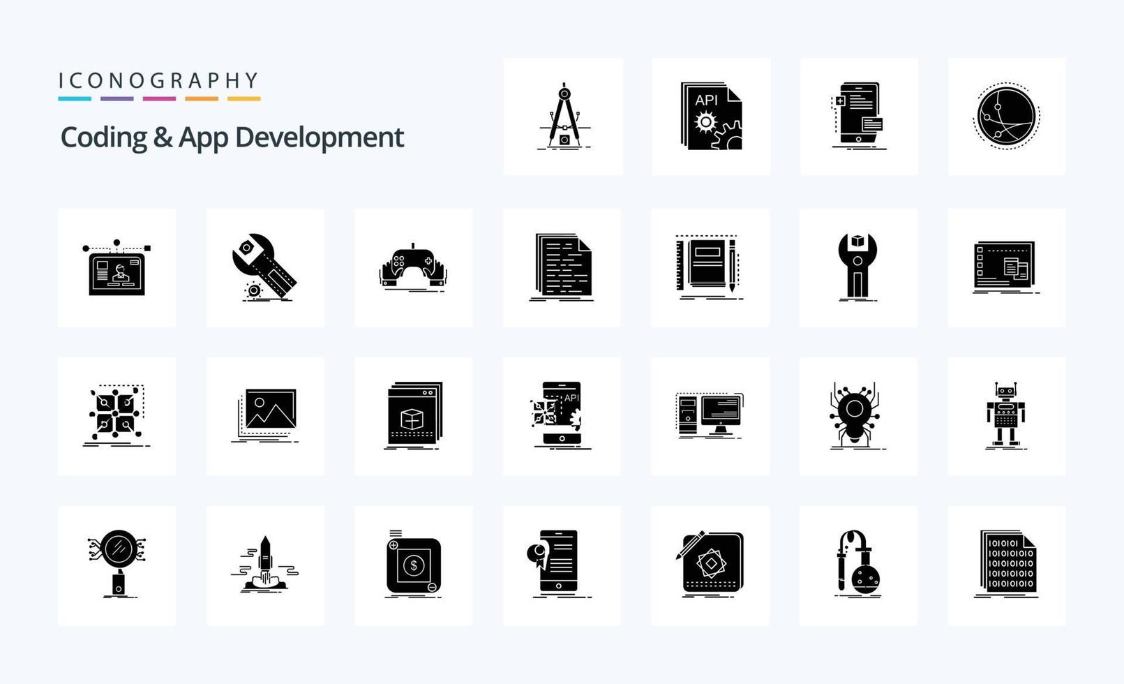 25 Coding And App Development Solid Glyph icon pack vector