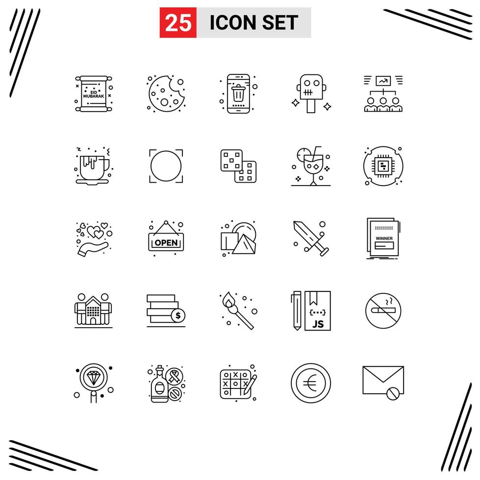 25 Thematic Vector Lines and Editable Symbols of group robot app suit smartphone Editable Vector Design Elements