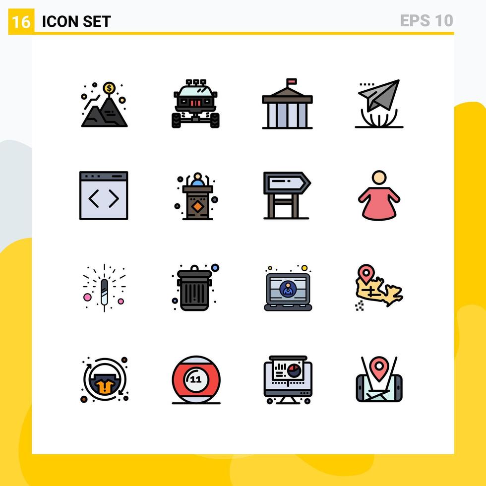 Universal Icon Symbols Group of 16 Modern Flat Color Filled Lines of letter email dirt greece columns Editable Creative Vector Design Elements