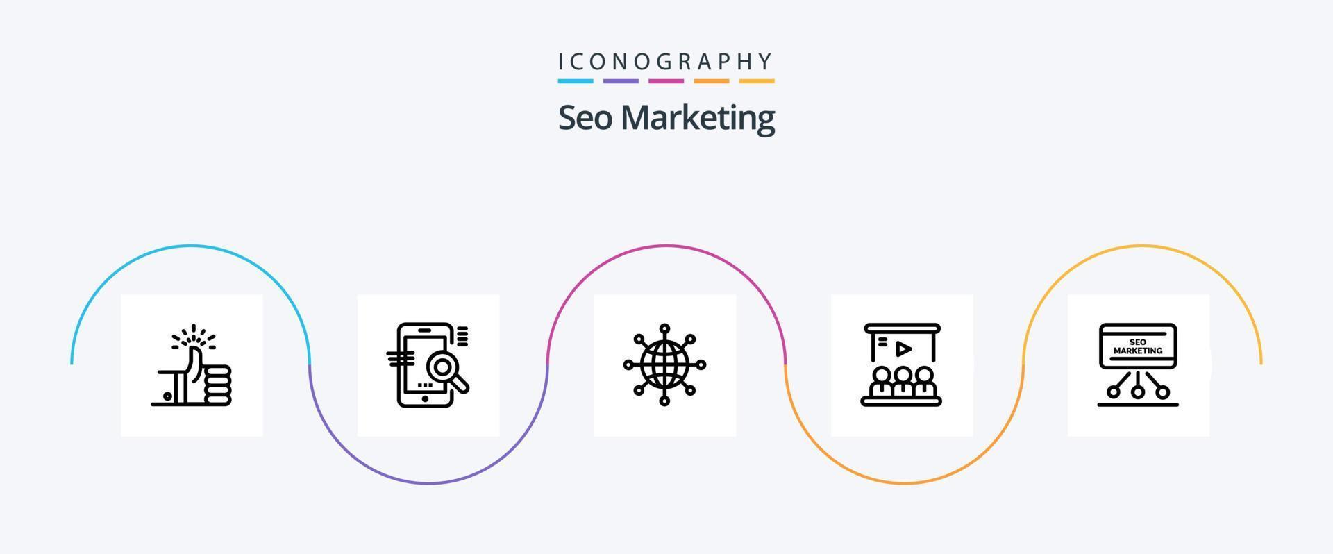 Seo Marketing Line 5 Icon Pack Including tutorial. presentation. seo. web. world vector