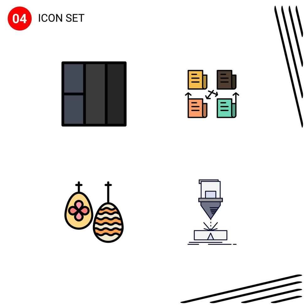 4 User Interface Filledline Flat Color Pack of modern Signs and Symbols of grid egg file privacy cutting Editable Vector Design Elements
