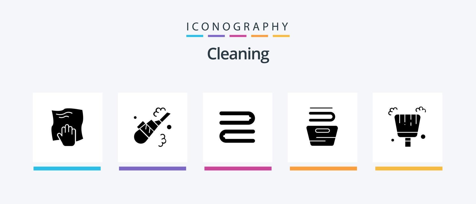 Cleaning Glyph 5 Icon Pack Including dustpan. washing. pipe. housekeeping. cleaning. Creative Icons Design vector