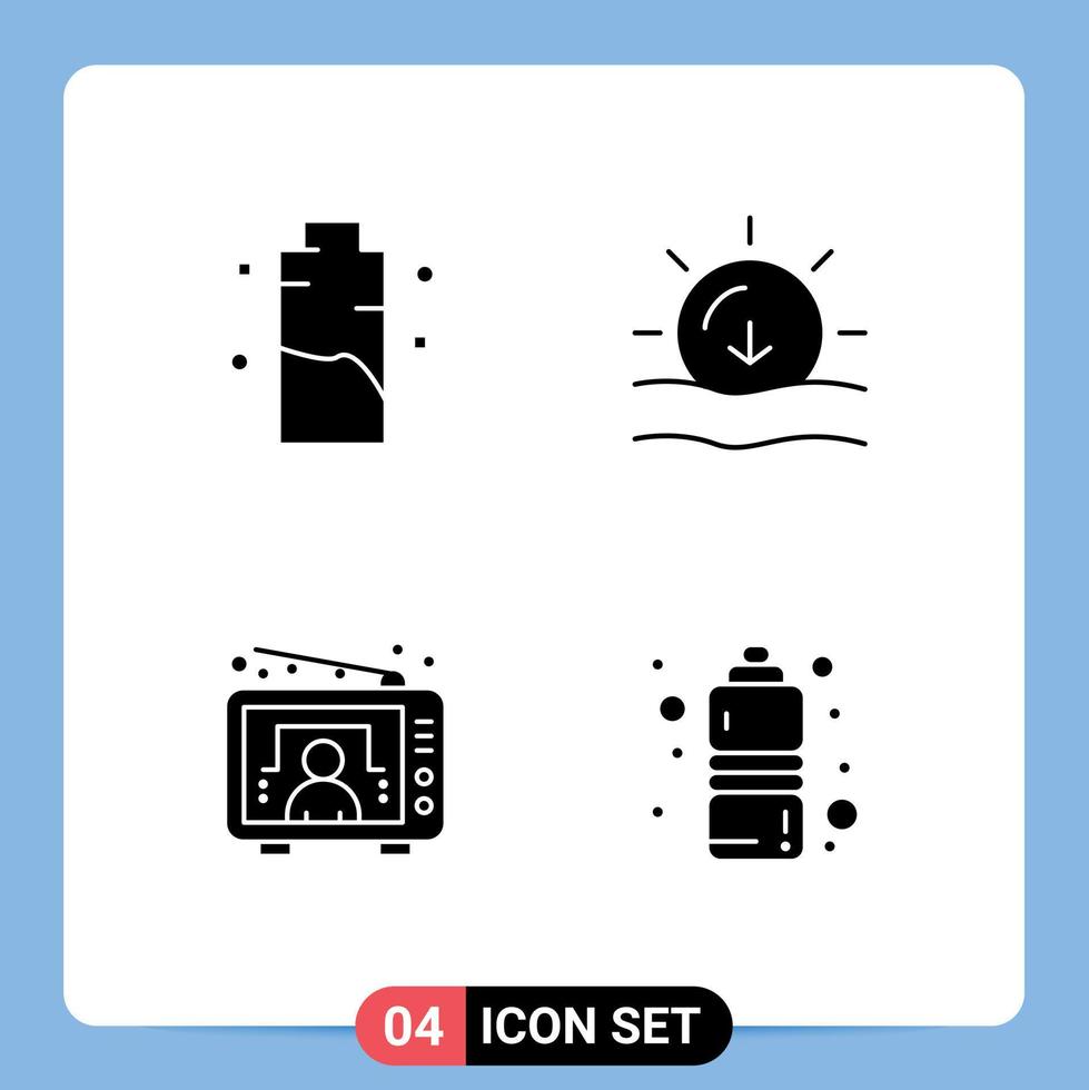 4 Creative Icons Modern Signs and Symbols of battery entertainment energy sun tv Editable Vector Design Elements