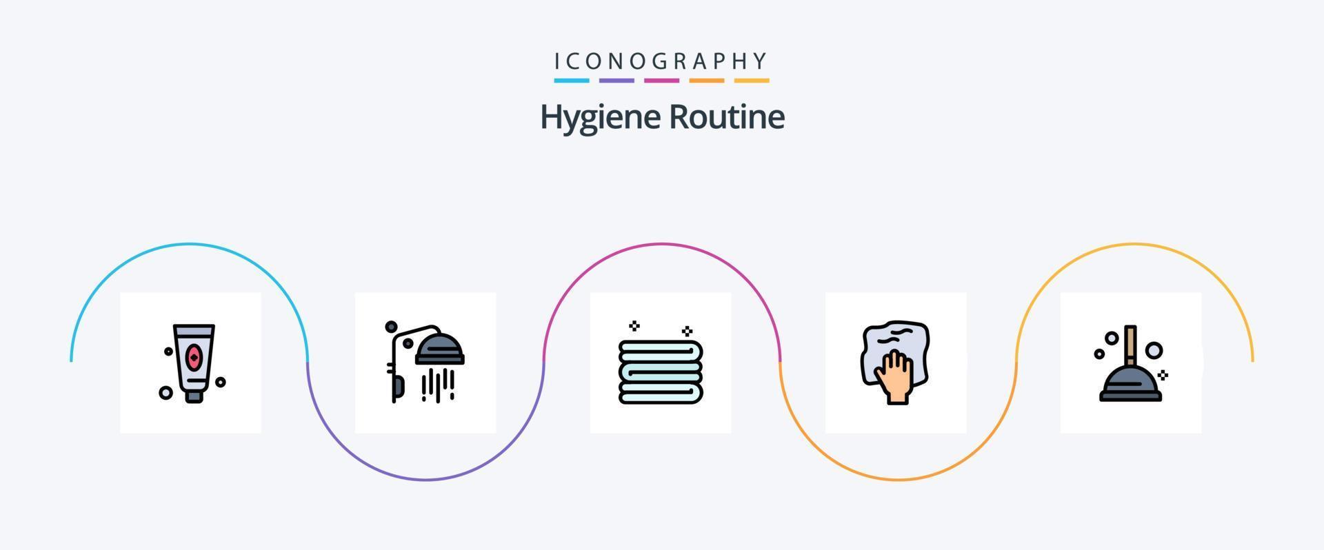 higiene rutina línea lleno plano 5 5 icono paquete incluso émbolo. limpieza. limpieza. maleza. tareas del hogar vector