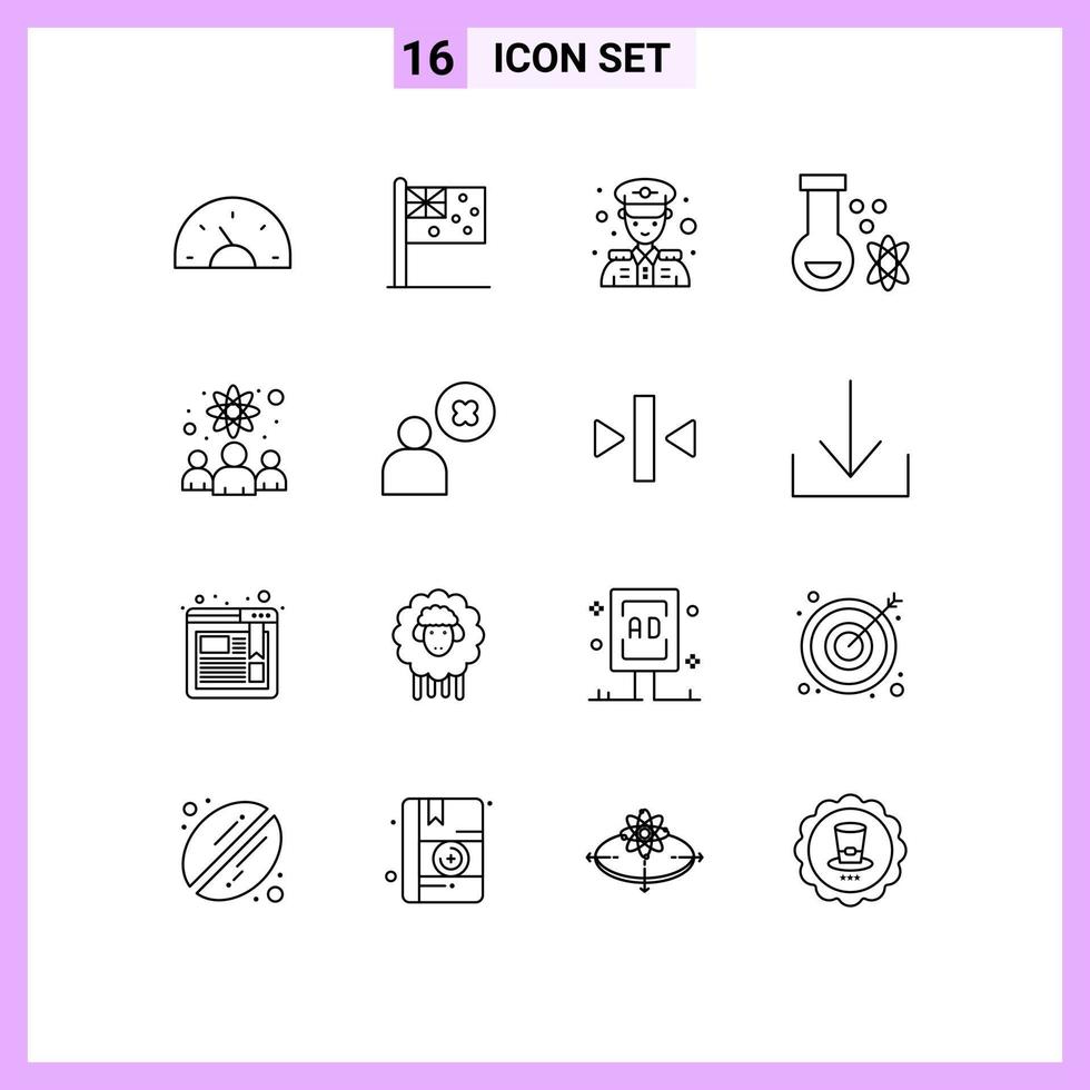 Modern Set of 16 Outlines Pictograph of physicists space nation science atom Editable Vector Design Elements