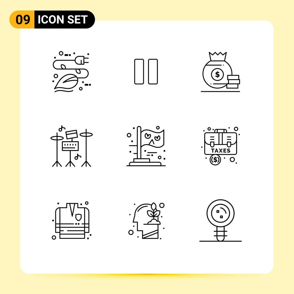 Set of 9 Modern UI Icons Symbols Signs for halloween music vedio equipment american Editable Vector Design Elements