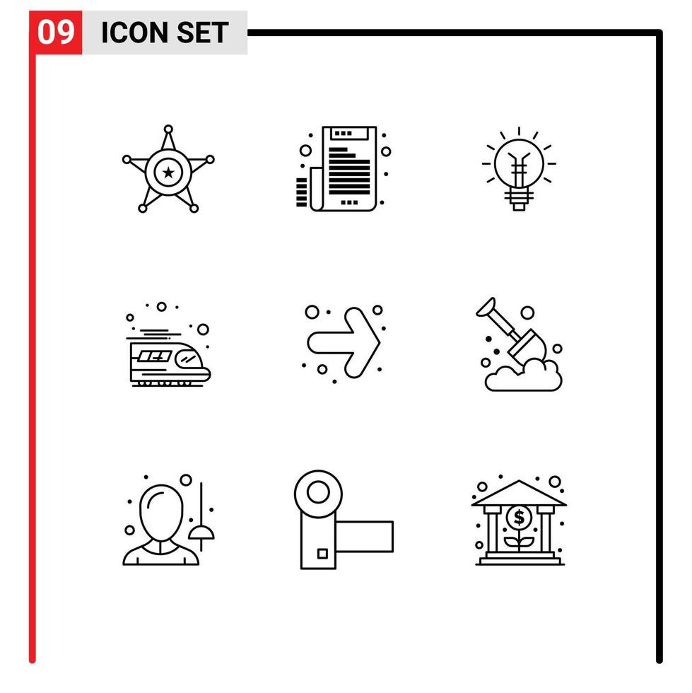 valores vector icono paquete de 9 9 línea señales y símbolos para flecha tren bombilla público lámpara editable vector diseño elementos