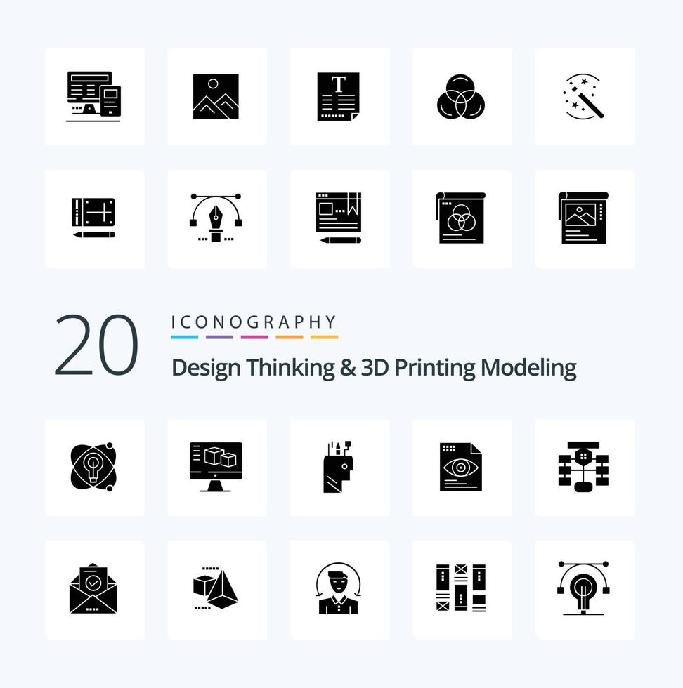 20 Design Thinking And D Printing Modeling Solid Glyph icon Pack like flow computing education  eye  file vector