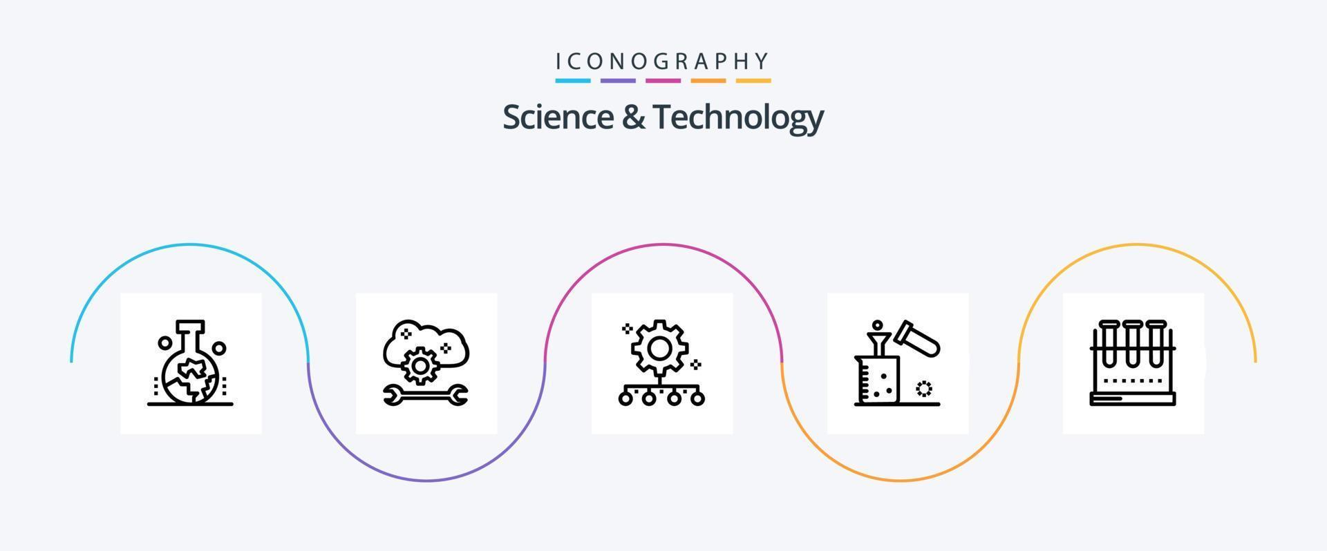 Ciencias y tecnología línea 5 5 icono paquete incluso prueba tubo. ciencia. nube sincronizar ajustes. químico. trabajo administración vector