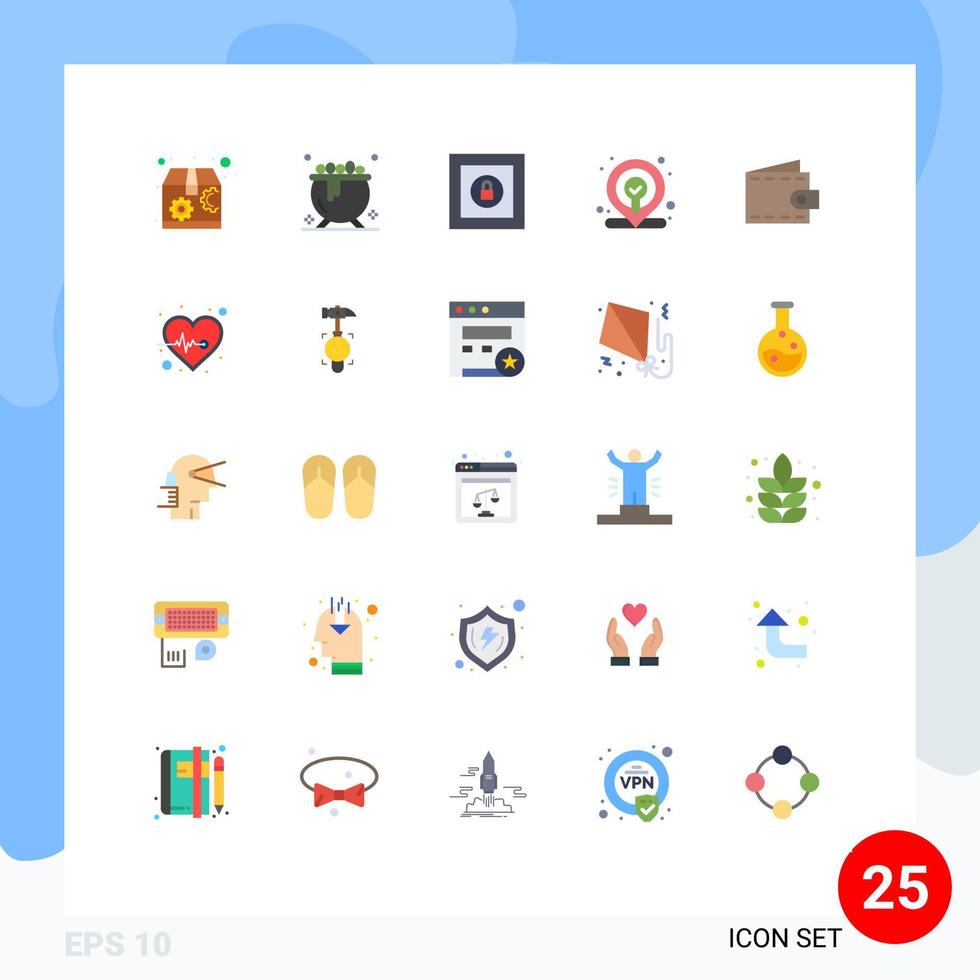 25 User Interface Flat Color Pack of modern Signs and Symbols of heart wallet product purse beach Editable Vector Design Elements
