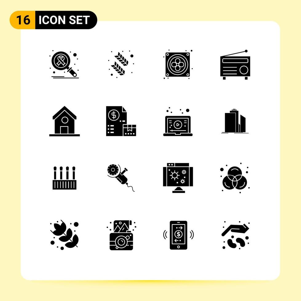 16 Universal Solid Glyph Signs Symbols of school education computer media fm Editable Vector Design Elements