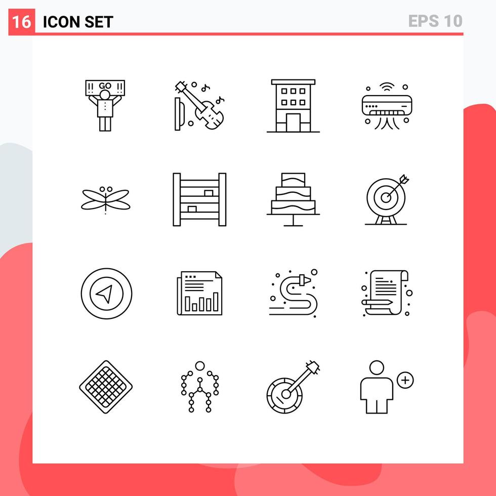 Group of 16 Modern Outlines Set for wifi internet of things building internet shops Editable Vector Design Elements