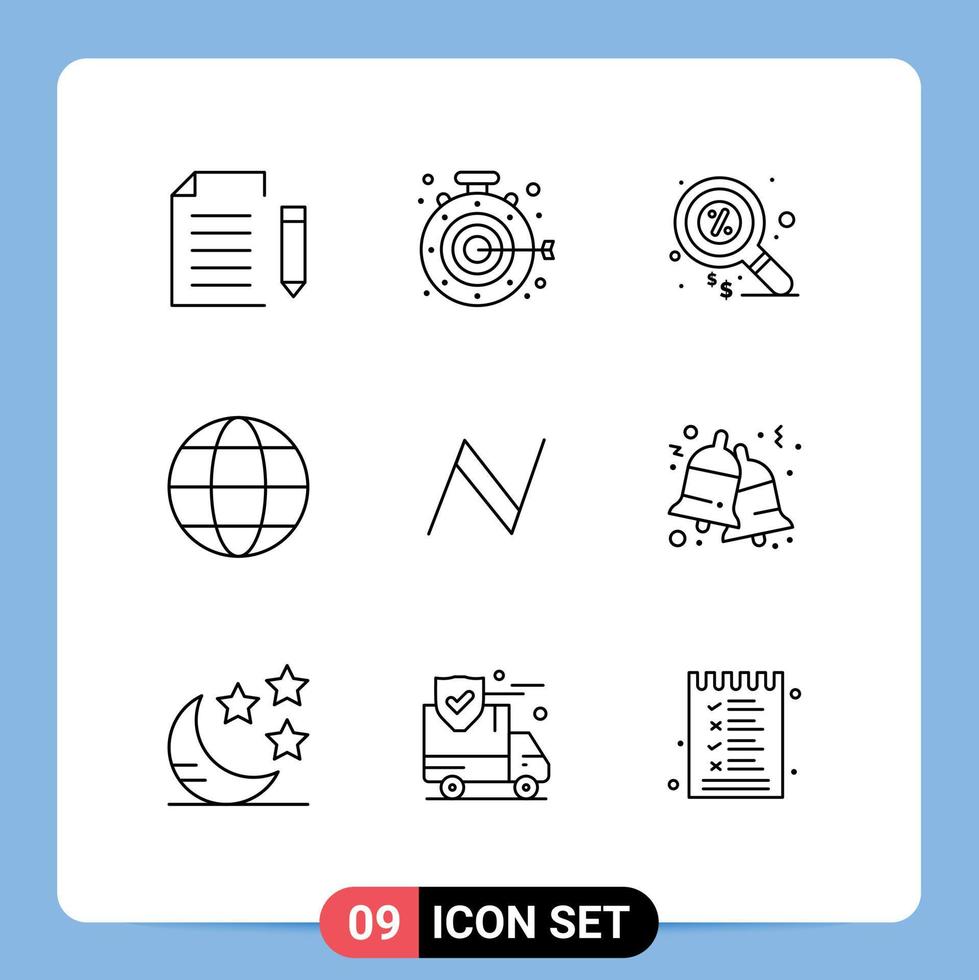 9 User Interface Outline Pack of modern Signs and Symbols of name coin globe goal environment money Editable Vector Design Elements