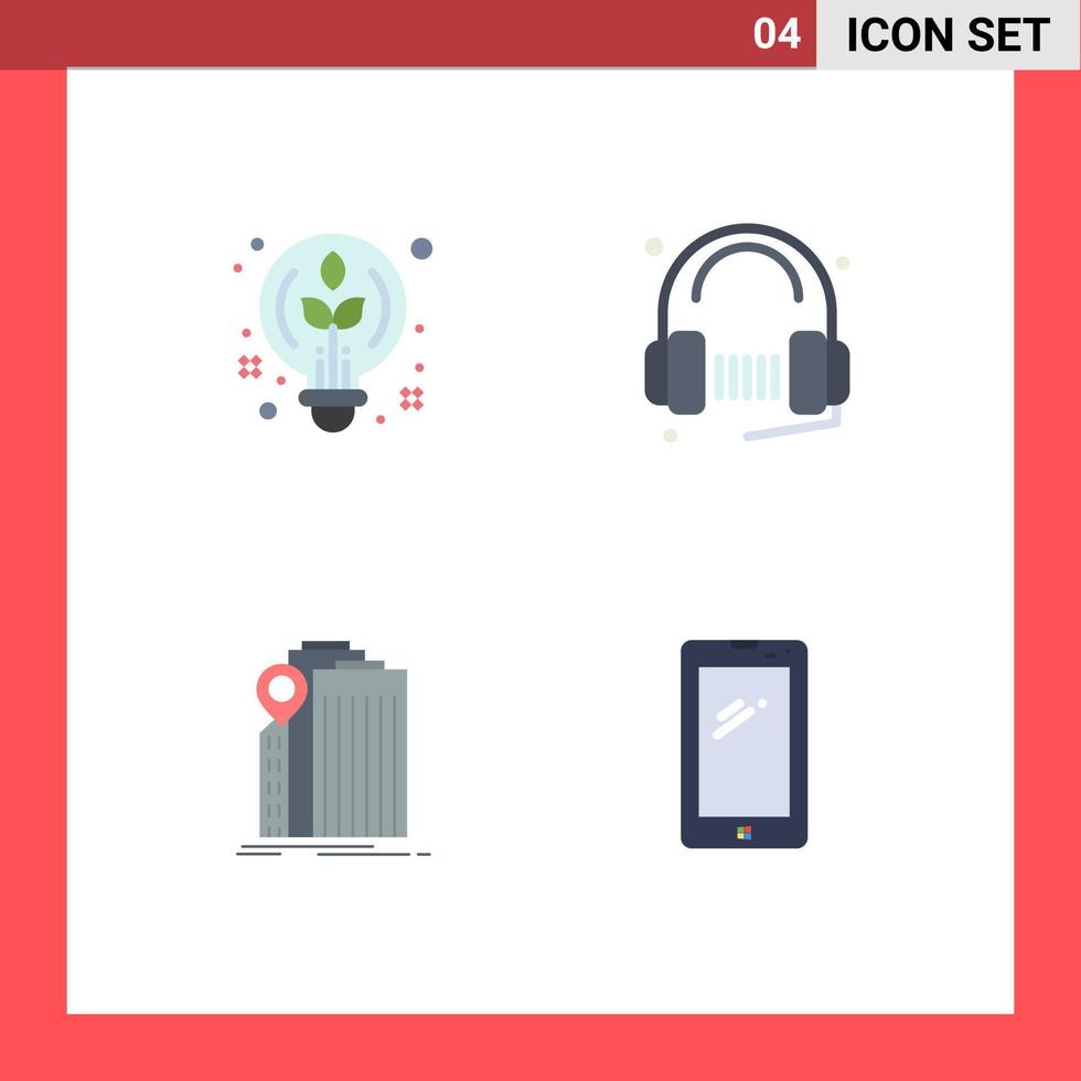 Group of 4 Flat Icons Signs and Symbols for creative bank bulb service building Editable Vector Design Elements