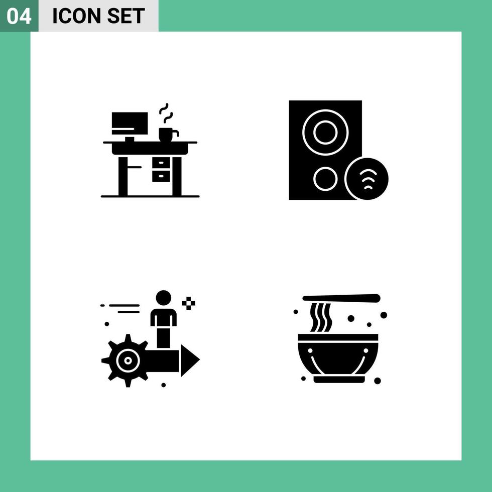 Set of 4 Commercial Solid Glyphs pack for job setting working gadget arrow Editable Vector Design Elements